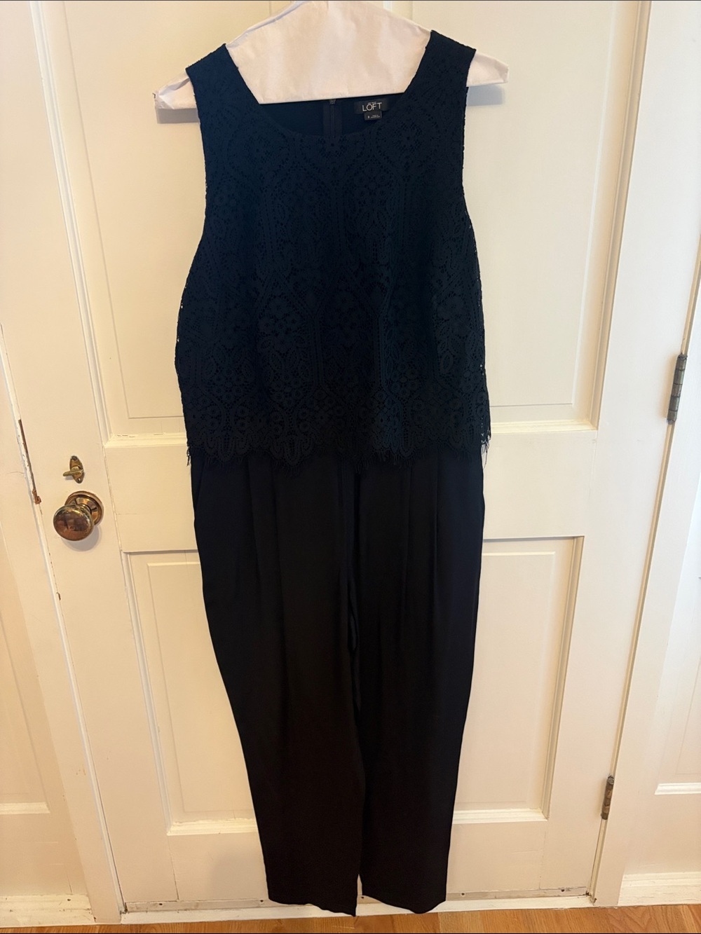 LOFT Black Lace Overlay Sleeveless Jumpsuit
